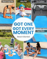 POPCHOSE Beach Blanket, Sandfree Beach Mat ‎108"x85.2"/83"x78" for 7 Persons, Extra Large Beach Blanket Waterproof Sandproof with 6 Stakes, Easy to Clean, Lightweight Compact Beach Accessories