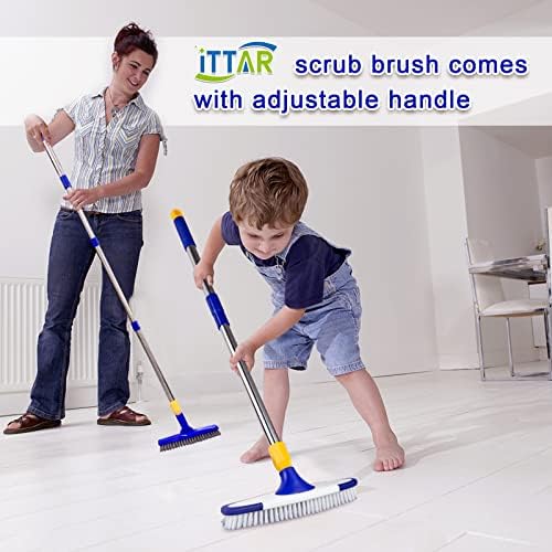 ITTAR Grout & Scrub Brush Combo, Floor Scrubber with Long Handle, Multi-Purpose Stiff Bristles Cleaning Brush Set for Tile, Grout, Deck, Kitchen, Shower Floor (2 Pcs)