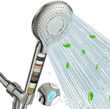 FEELSO Filtered Shower Head with Handheld, High Pressure 3 Spray Mode Showerhead with 15 Stage Water Softener Filters Beads for Hard Water - Remove Chlorine - Reduces Dry Itchy Skin, Brushed Nickel