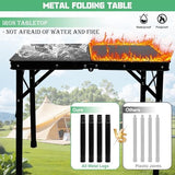 Small Metal Folding Table, Picnic Camping Side Table for Outdoor Garden Patio - Portable Lightweight, Compact & Height Adjustable Grill Stand BBQ