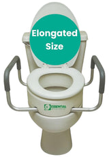 Essential Medical Supply Raised Elevated Toilet Seat Riser for an Elongated Toilet with Padded Aluminum Arms for Support and Compatible with Existing Seat, Elongated, 19 x 14 x 3.5