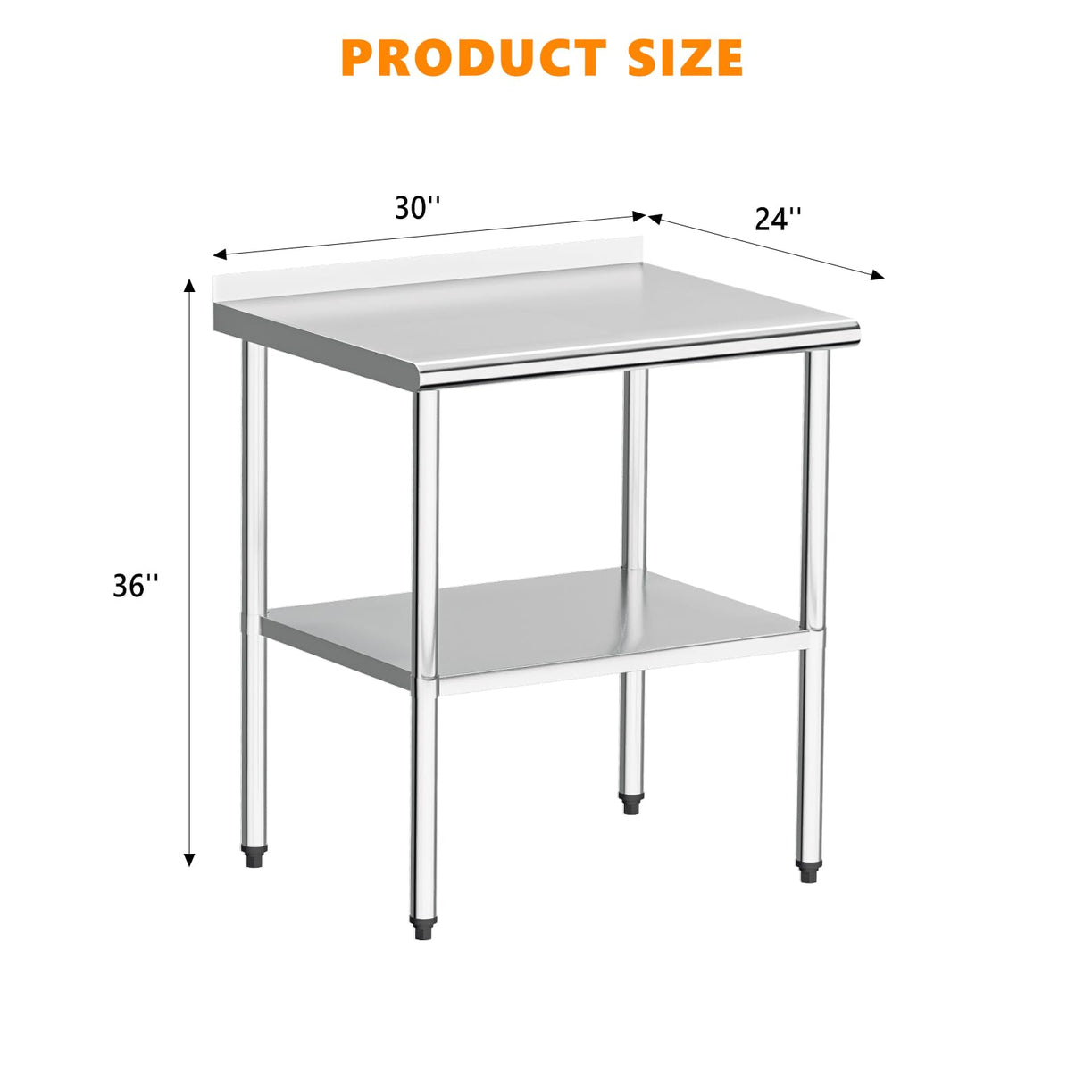ROVSUN 30'' x 24'' Stainless Steel Table for Prep & Work,Commercial Worktables & Workstations, NSF Heavy Dut Metal Table with Adjustable UnderShelf & Backsplash for Kitchen, Restaurant,Home,Hotel