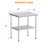 ROVSUN 30'' x 24'' Stainless Steel Table for Prep & Work,Commercial Worktables & Workstations, NSF Heavy Dut Metal Table with Adjustable UnderShelf & Backsplash for Kitchen, Restaurant,Home,Hotel