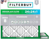 Filterbuy 24x24x1 Air Filter MERV 8 Dust Defense (2-Pack), Pleated HVAC AC Furnace Air Filters Replacement (Actual Size: 23.38 x 23.38 x 0.75 Inches)