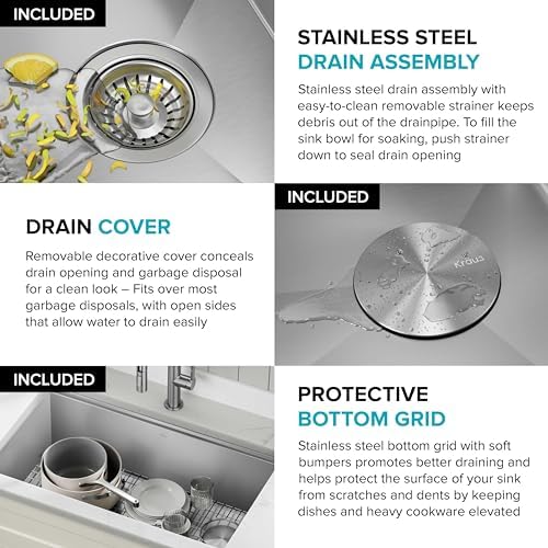 KRAUS Kore Workstation 27-inch Undermount 16 Gauge Stainless Steel Kitchen Sink, Single Bowl Kitchen Sink with Accessories, KWU110-27