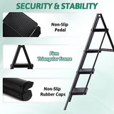 4 Step Ladder Folding Step Stool, Heavy Duty 330 Lbs Load Step Ladders for Home, Tall Kitchen/Closet Stepladder for Adults, Black Small & Lightweight Ladder with Anti-Slip Wide Pedals by OOSOFITT