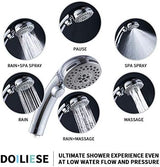 High Pressure 6 Setting Shower Head Hand-Held with ON/OFF Switch and Spa Spray Mode - Hand Held Shower Head with Handheld Spray - Shower Head with Hose - Chrome