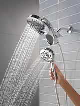 Delta Faucet 5-Setting HydroRain 2-in-1 Dual Shower Head with ProClean Spray, Chrome Round Shower Head with Hose, Hand Held Shower Head, Chrome 75419