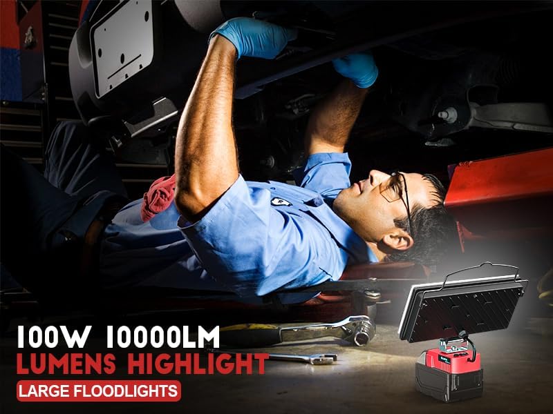 LED Work Light for Milwaukee 18v Battery, Ecarke 7'' 100W Cordless Work Lights 10000 Lumens of Brightness for m18 Battery Light with Low Voltage Protection&USB & Type-C Charger Port for car Repairing