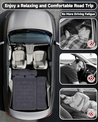 Umbrauto Inflatable Car Mattress Bed: SUV Camping Air Mattress for Truck Backseat with Pump & Pillows, Blow Up Car Sleeping Mattress for Van Back Seat