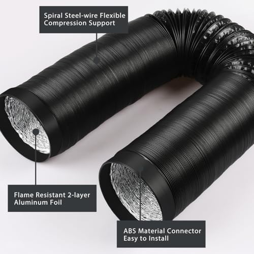 4-Inch Dryer Vent Hose 26FT, Flexible Aluminum Duct with 2 Clamps, Heavy-Duty Four Layer Protection for HVAC Ventilation and Exhaust Black