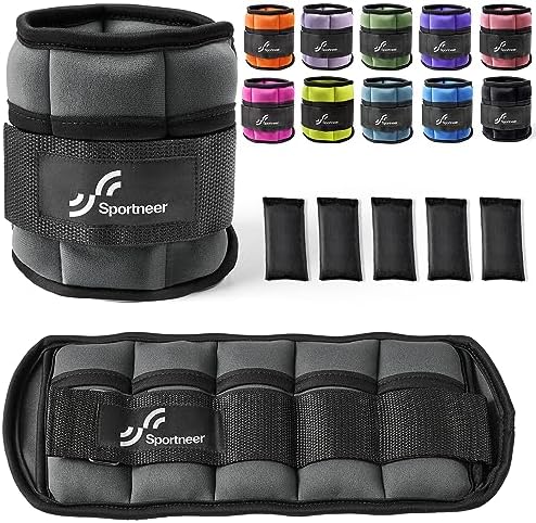 Sportneer Adjustable Ankle Weights 1 Pair 2 4 6 8 10 Lbs Leg Weight Straps for Women Men, Weighted Ankle Weights Set for Gym,Fitness, Workout,Walking, Jogging,1-5 lbs Each Ankle, 1 Pair 2-10 lbs