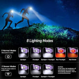 LED Headlamp,2000L Super Bright Rechargeable Headlight Flashlight with White&Red Light 2 Pack - Motion Sensor,Dimmable Brightness,8 Modes,Spotlight&Floodlight,IPX5 Waterproof for Camping-Purple