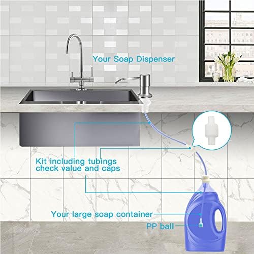 Dish Soap Dispenser for Kitchen Sink (Brushed Nickel), Countertop Sink Soap Dispenser Water Pump with 47” No-Spill Extension Tube Kit Design for Kitchen Bathroom, No More Refills （Sliver）