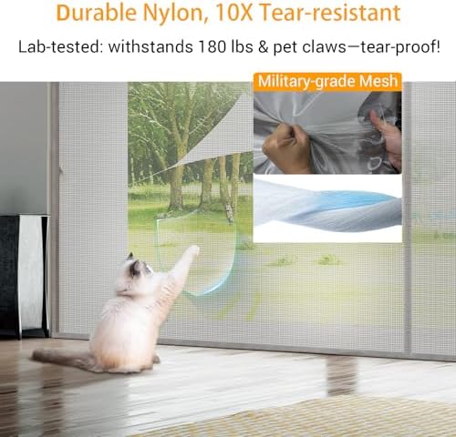 2025 Privacy Garage Door Screen for 2 Car 16x7FT, Heavy Duty Magnetic Closure Garage Screen Door, Durable Nylon Screen Door Mesh, Garage Net Screen for Garage, Silver Grey