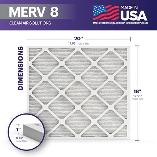 BNX TruFilter 18x20x1 Air Filter MERV 8 (6-Pack) - MADE IN USA – Dust & Pet Defense Electrostatic Pleated Air Conditioner HVAC AC Furnace Filters for Dust, Pet, Mold, Pollen MPR 600 – 700 & FPR 5