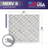 BNX TruFilter 18x20x1 Air Filter MERV 8 (6-Pack) - MADE IN USA – Dust & Pet Defense Electrostatic Pleated Air Conditioner HVAC AC Furnace Filters for Dust, Pet, Mold, Pollen MPR 600 – 700 & FPR 5