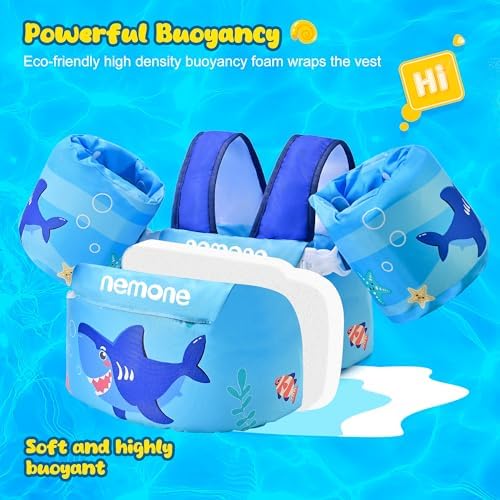 NEMONE Toddler Swim Vest for 22-70 lbs Kids Floaties Swim Jacket with Arm Water Wings for Girls Boys 2 3 4 5 6 7 Years Old Sea Beach Pool