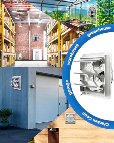 KEN BROWN 14 Inch Shutter Exhaust Fan, High Speed 1520CFM, Wall Mounted with 1.65m Power Cord, for Garages, Attics, Greenhouses, Sheds, and Shops