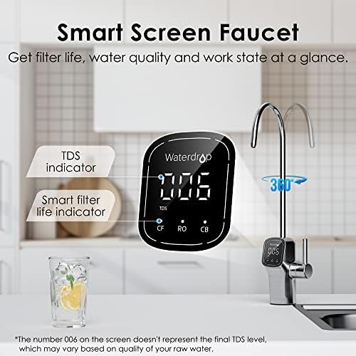 Waterdrop G3P600 Reverse Osmosis System, 8 Stage Tankless Reverse Osmosis Water Filter, NSF/ANSI 42 & 58 & 372 Certified, Under Sink RO System, 2:1 Pure to Drain, Smart LED Faucet