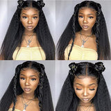 Alidiamond 360 Lace Front Wigs Human Hair Kinky Straight Wig 360 Frontal Wigs for Black Women 16 Inch 180% Density Yaki Straight 360 Full Lace Human Hair Wigs with Baby Hair Natural Color