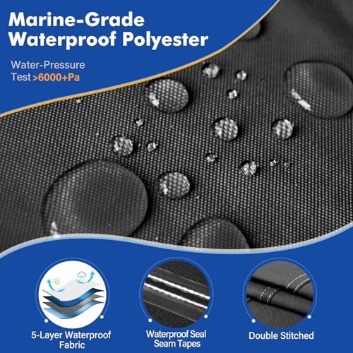1200D Waterproof Boat Cover - Fits 20' to 22' ft Bass, V-Hull, Tri-Hull, Fish & Ski, Runabout Bowrider Boats - Heavy Duty Canvas Black