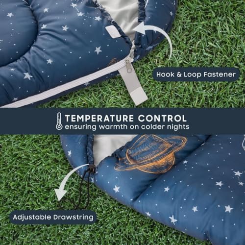Wake In Cloud - Kids Sleeping Bag for Boys Toddlers, Camping in Warm Cold Weather, Backpacking Lightweight Compact Outdoor Liner for 3 Seasons Summer Spring Fall
