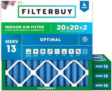 Filterbuy 20x20x2 Air Filter MERV 13 Optimal Defense (4-Pack), Pleated HVAC AC Furnace Air Filters Replacement (Actual Size: 19.50 x 19.50 x 1.75 Inches)