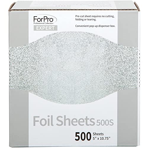 ForPro Professional Collection Expert Embossed Foil Sheets 500S, Aluminum, Pop-Up Foil Dispenser, Hair Foils for Color Application & Highlighting Services, Food Safe, 5” W x 10.75” L, (Pack of 12)