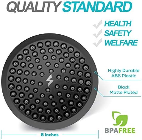 SparkPod Shower Head - High Pressure Rain - Premium Quality Luxury Design - 1-Min Install - Easy Clean Adjustable Replacement for Your Bathroom Shower Heads (Midnight Black Matte, 6 Inch Round)