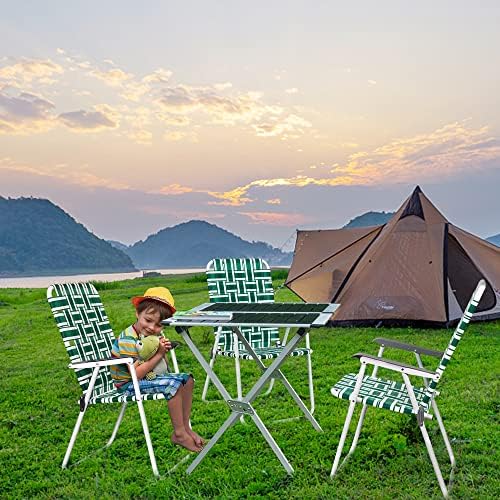 VINGLI Patio Lawn Webbed Folding Chairs Set of 2, Outdoor Beach Chair Portable Dining Chair for Yard, Garden (Green, Classic)