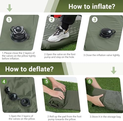 Elegear Double Sleeping Pad for Camping, 4" Ultra-Thick Self Inflating Camping Pad 2 Person with Pillow Built-in Foot Pump, Portable Camping Sleeping Mat for Backpacking, Hiking, Tent(Army Green Full)