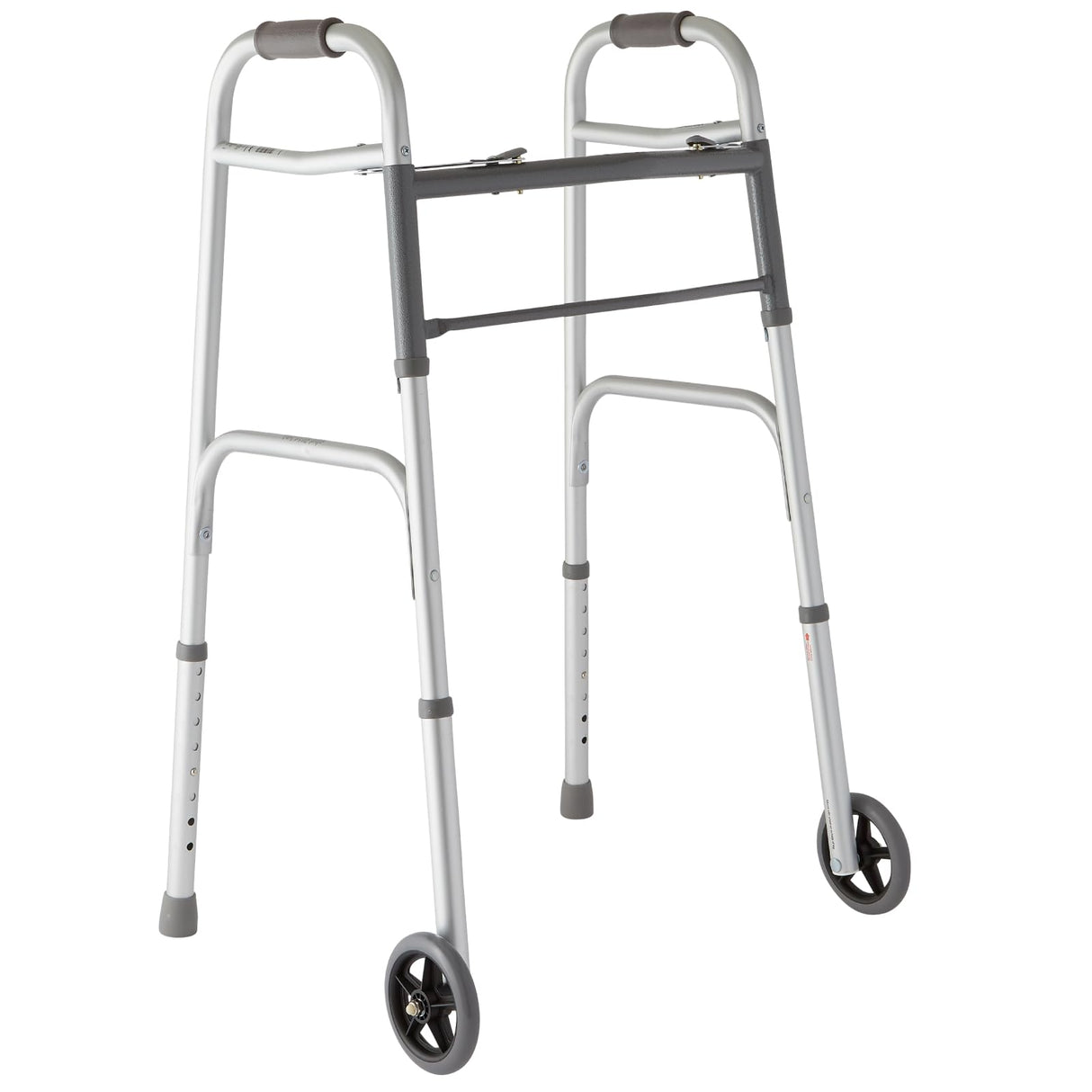 Medline Lightweight Two Button Folding Walker with 5" Wheels, Aluminum Frame Supports up to 300 lbs