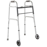 Medline Lightweight Two Button Folding Walker with 5" Wheels, Aluminum Frame Supports up to 300 lbs