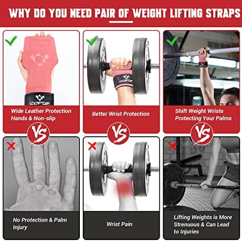 Weight Lifting Wrist Strap, Double Layer Leather Wrist Strap for Deadlift and Powerlifting, Adjustable Neoprene Padded Gym Workout Lifting Hooks (Pair)