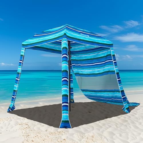 HOMEDEMO Beach Cabana UPF 50+, 6'×6' Beach Canopy, Easy Set up and Take Down, Cool Cabana Beach Tent with Sand Pockets, Side Wall Beach Shade Canopy Wind Waterproof for Kids, Family & Friends