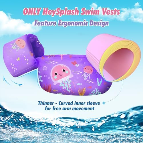HeySplash Swim Vest for Kids, Toddler Pool Floaties Fit 20-50/70 Lbs, Children Swimming Vest with Adjustable Strap, Swim Jacket Water Wing Arm Float, Puddle Sea Beach Boat Jumper Boy Girl Baby
