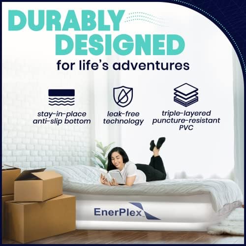 EnerPlex Dual Pump Luxury Queen Size Air Mattress Airbed with Built in Pump Raised Double High Queen Blow Up Bed for Home Camping Travel 2-Year Warranty