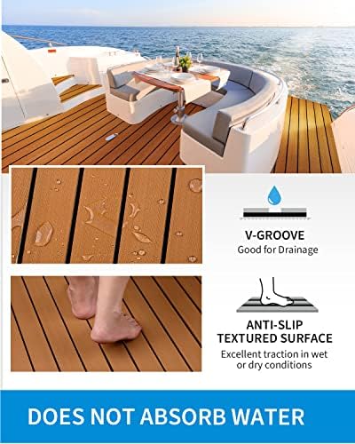 OCEANBROAD EVA Foam Boat Flooring with 3M Adhesive Backing Marine Self-Adhesive Decking 96''x45.6''/36''/28.8''/16.8'', 48''x16.8'' Faux Teak Sheet for Jon Boats Swim Platform Helm Pad RV Floor