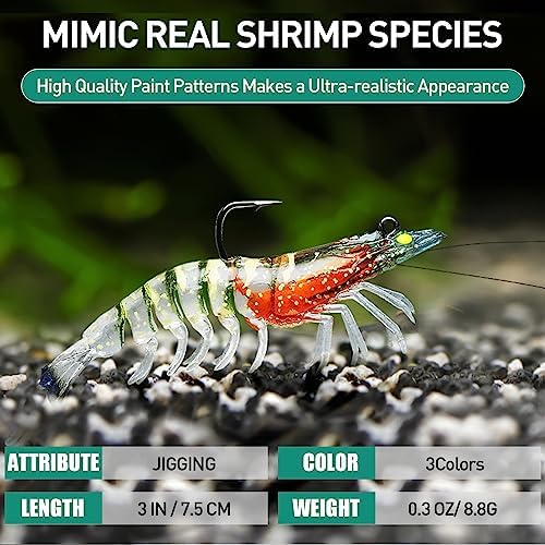 TRUSCEND Pre-rigged Fishing Jig Lures for Freshwater and Saltwater, Innovative Super Durable TPE Bass Lures, Lifelike Shrimp Crayfish Swimbait, Weedless Lure for Crappie Trout Walleye, Keep Separately