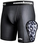 COOLOMG Youth Boys Compression Shorts with Protective Cup Sliding Underwear for Baseball Football Lacrosse Hockey