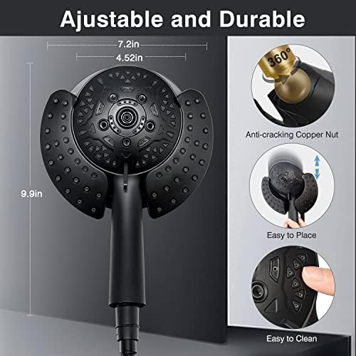 Shower Head with Handheld High Pressure: 2-IN-1 Shower Head with 7.2" Rainfall Shower & Handheld Shower Head with Hose Black, Shower Trim Systems
