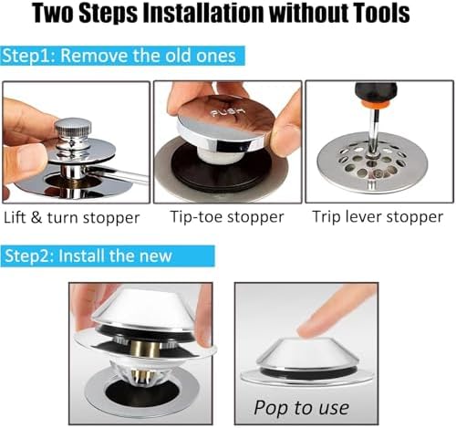 Bathtub Drain Stopper,Pop Up Tub Stopper Bottom with Drain Hair Catcher,Bathtub Plug and Cover with Strainer,Universal for 1.45 to 1.8in Drain Hole,Replaces Lift & Turn, Tip-Toe or Trip Lever