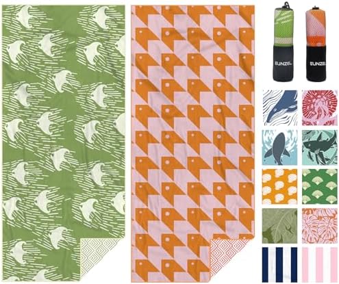 Eunzel 2 Pack Microfiber Beach Towel, Quick Dry Travel Towel Large Sand Free Towel for Beach, Camping, Swim Pool, Gym, Sports& Yoga 71"x32", Fish