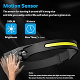 Headlamp Rechargeable, 230° Wide Beam Head Lamp, Motion Sensor LED Head lamp, 5 Modes Headlamps for Adults, Bright Head Lights for Forehead, Outdoor Camping Headlight