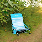 VILLEY Low Beach Chairs for Adults 2 Pack, High Back Folding Beach Chairs, Lightweight and Portable for Outdoor, Beach, Camping, Lawn, Music Festival, with Cup Holder and Carry Bag-Blue Stripes