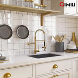 GIMILI Brushed Gold Kitchen Faucet with Pull Down Sprayer Single Handle High Pressure Brass Kitchen Sink Faucet Commercial Double-Headed Kitchen Faucets Sink with Deck Plate