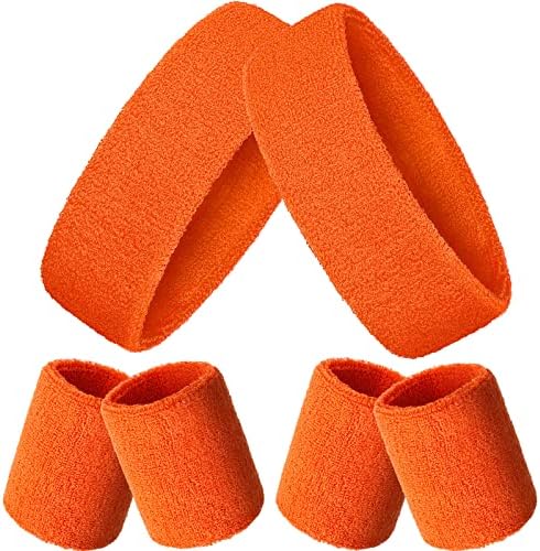 Bememo 6 Pcs Neon Sports Sweatbands Set Paris Sports Competitions Sweatbands 2 Headband 4 Wristbands Breathable Terry Cloth Athletic Bands for Basketball Tennis Costumes Cosplay