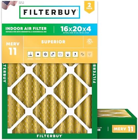 Filterbuy 16x20x4 Air Filter MERV 11 Allergen Defense (2-Pack), Pleated HVAC AC Furnace Air Filters Replacement (Actual Size: 15.50 x 19.50 x 3.63 Inches)