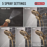 Delta Faucet 5-Setting HydroRain 2-in-1 Dual Shower Head with ProClean Spray, Gold Round Shower Head with Hose, Hand Held Shower Head, Champagne Bronze 75419CZ